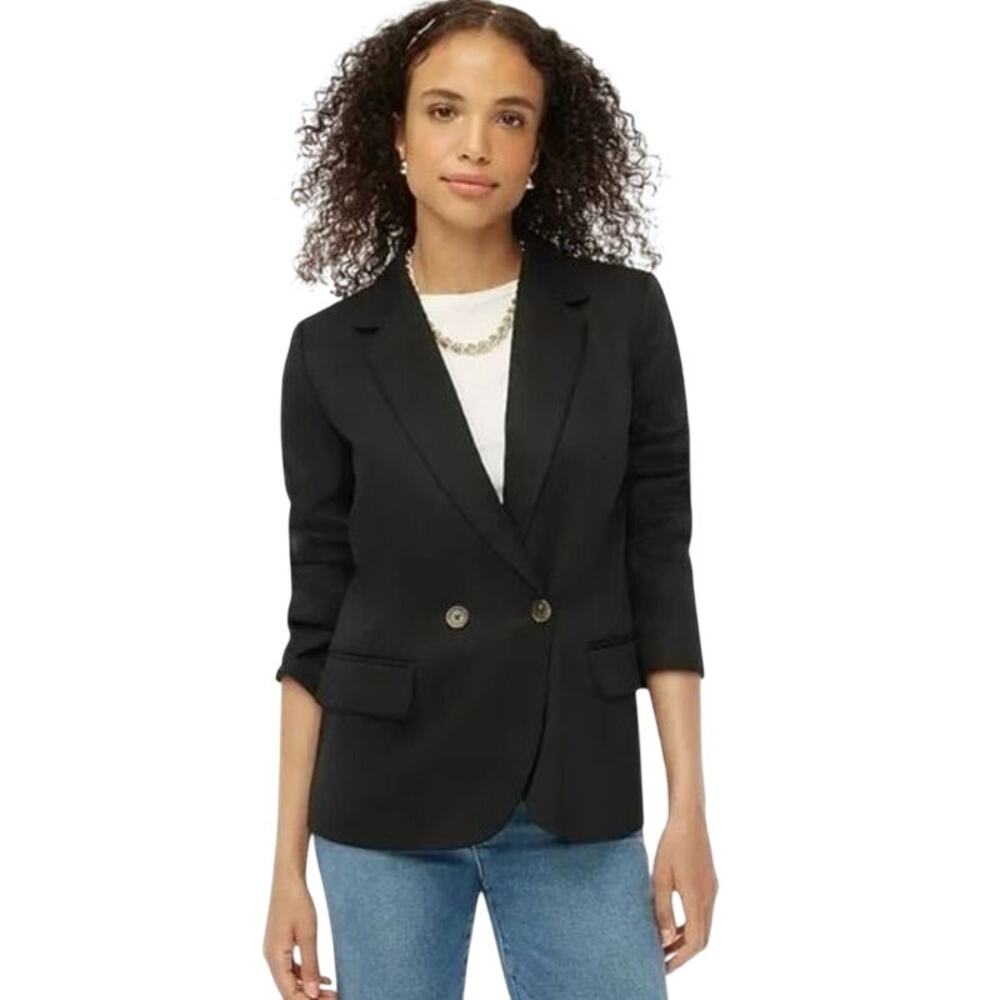 NWT! J.Crew Drapey twill double-breasted blazer Black‎ 4